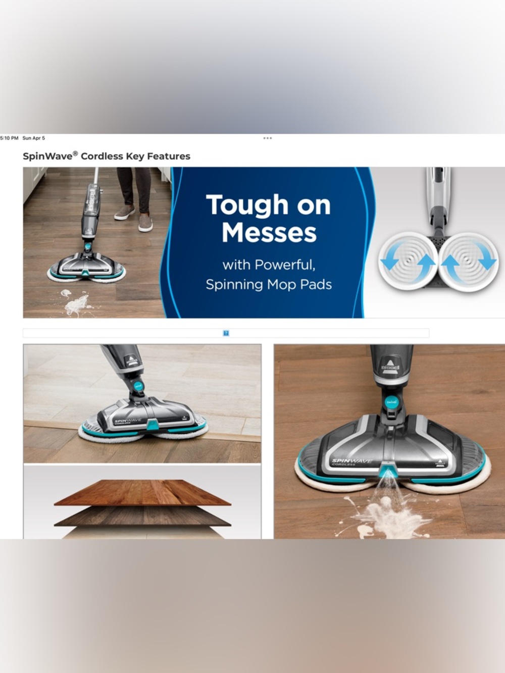 NEW IN BOX
Bissell
SpinWave®
CORDLESS HARD FLOOR SPIN MOPP Hard Flooring - Picture 4 of 13